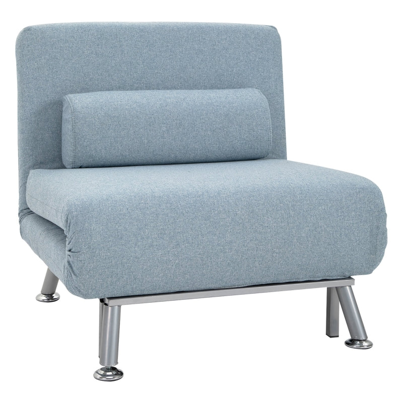 3-in-1 Convertible Linen Chair Bed with Adjustable Backrest and Pillow for Living Room or Bedroom in Sky Blue