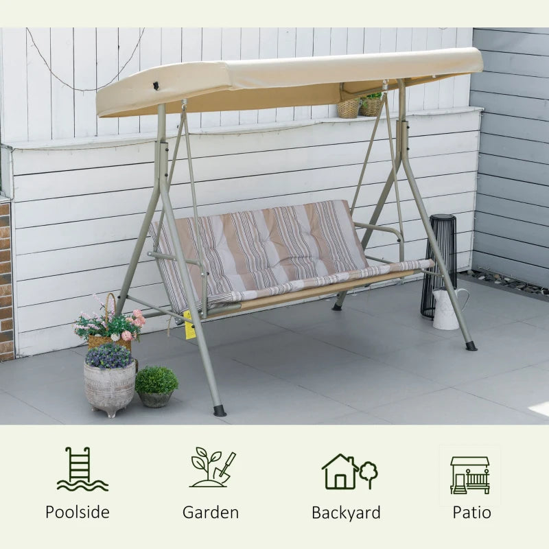 3 Seater Patio Swing Chair with Tilting Canopy, Light Brown