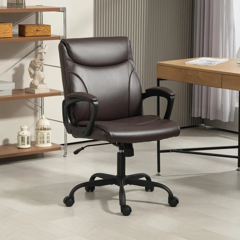 Executive Faux Leather Office Chair - Height Adjustable, Swivel Wheels, Tilt Function - Brown Desk Chair for Home Office & Study