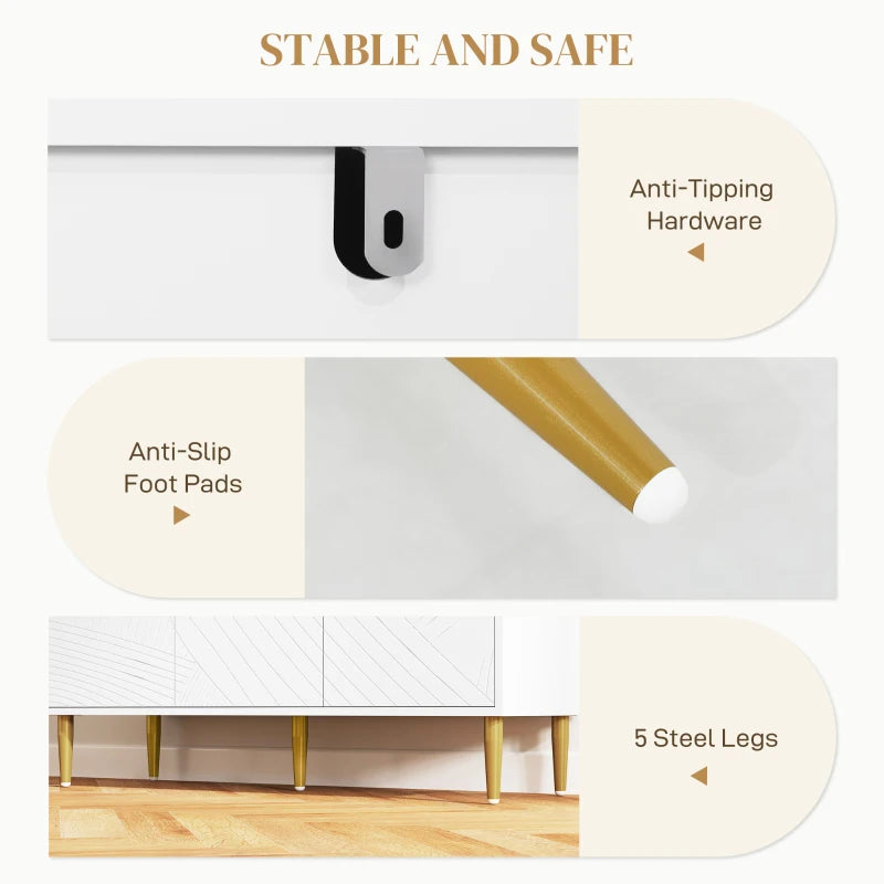 Elegant White and Gold Two-Cupboard Sideboard for Stylish Storage