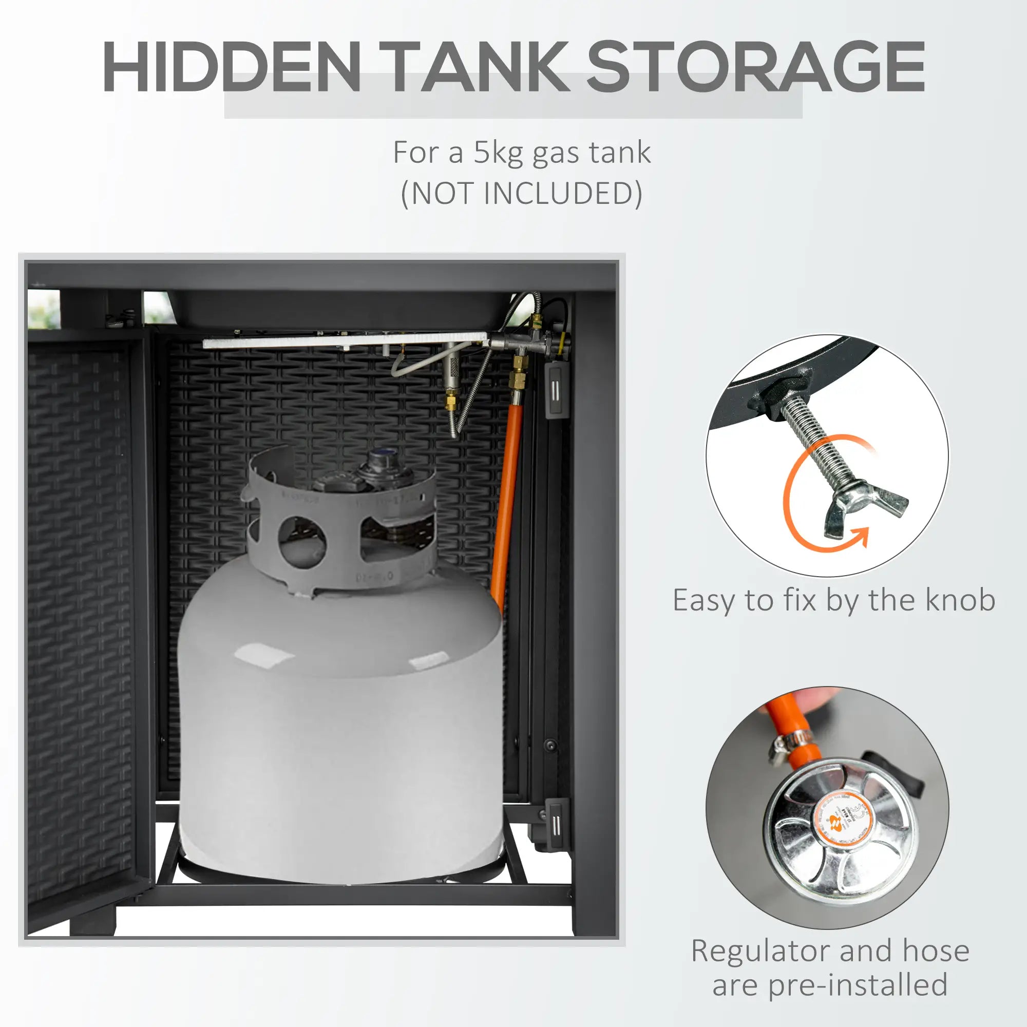 Rattan-style Propane Gas Fire Pit Table with 40,000 BTU Burner, Square Smokeless Firepit Patio Heater with Thermocouple, Lava Rocks, Waterproof Cover, Spark Guard and Lid, Black