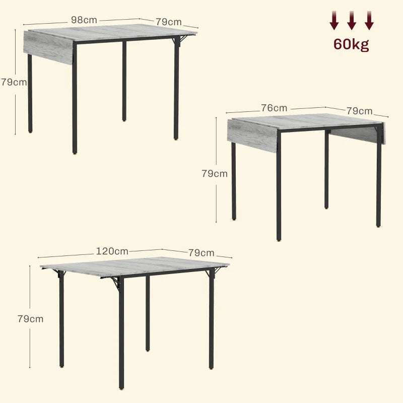 Stylish Grey Four-Person Drop Leaf Dining Table - Space-Saving Design for Modern Homes and Small Dining Areas