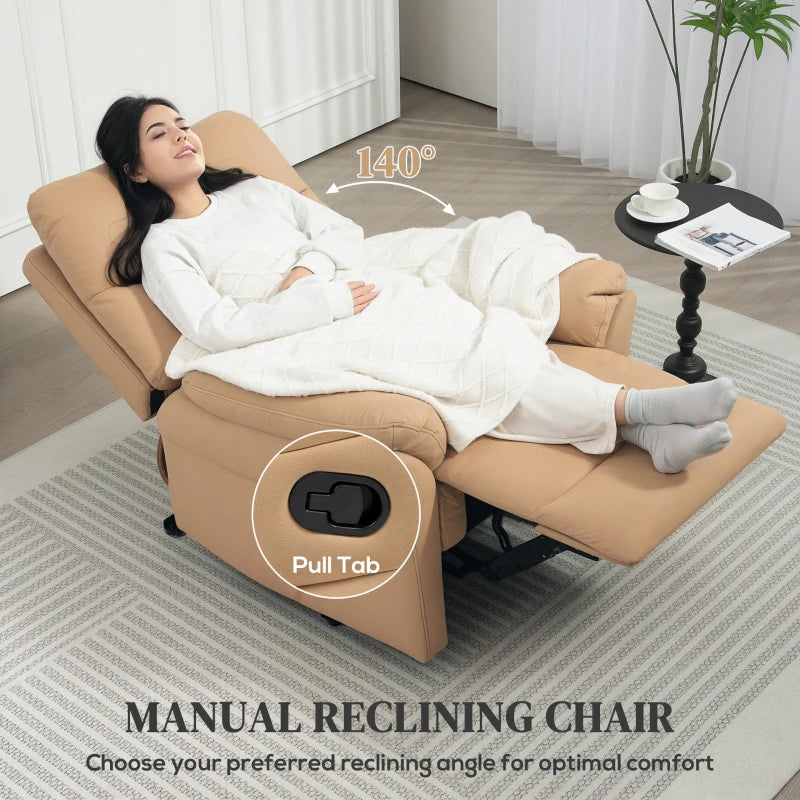 Light Brown Manual Reclining Armchair with Footrest - 140° Comfort for Your Living Room