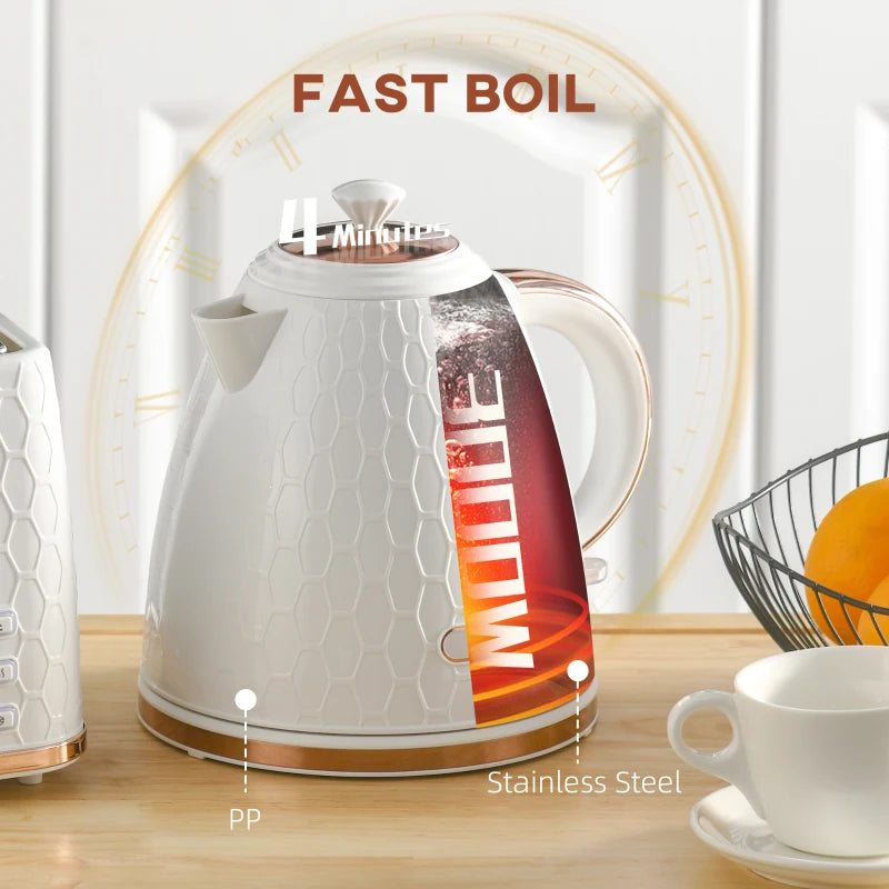 3kW Rapid Boil Honeycomb Kettle in Cream - Stylish Electric Tea Kettle for Fast Boiling and Modern Kitchen Decor