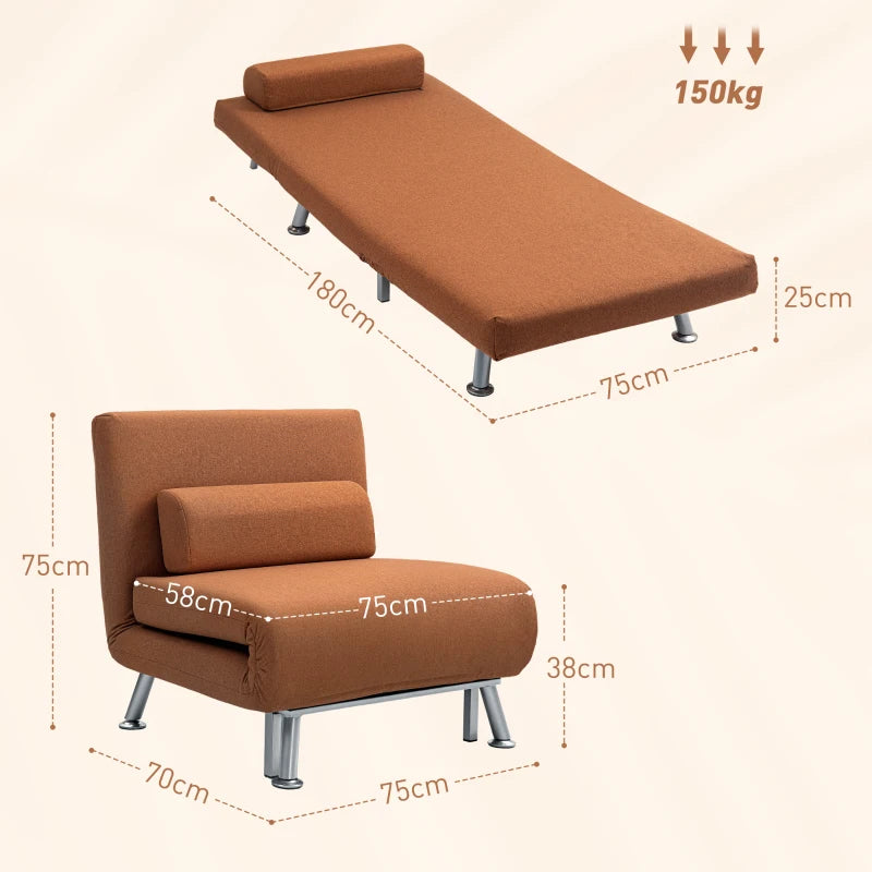 Linen-Feel Sleeper Chair in Coffee - Stylish and Comfortable Multi-Functional Seating Solution