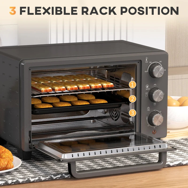 21L Mini Countertop Oven - Adjustable Temperature 100°C-230°C, Compact Grey Design for Efficient Cooking