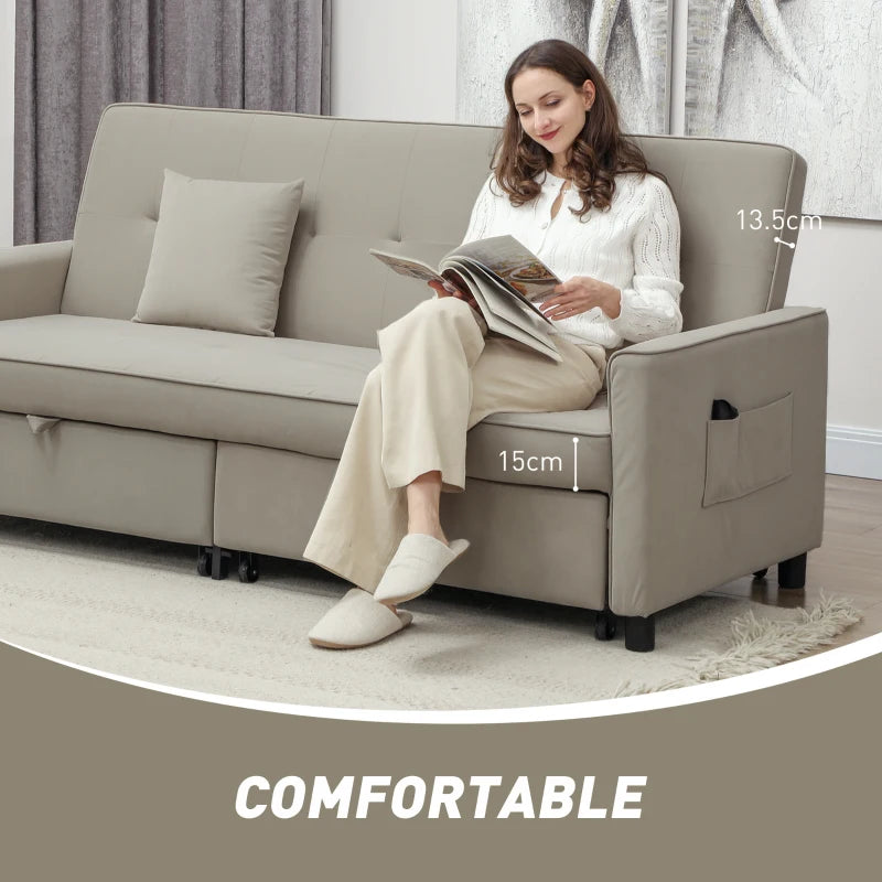 Three-Person Velvet Sofa Bed in Beige - Stylish and Comfortable for Any Living Space