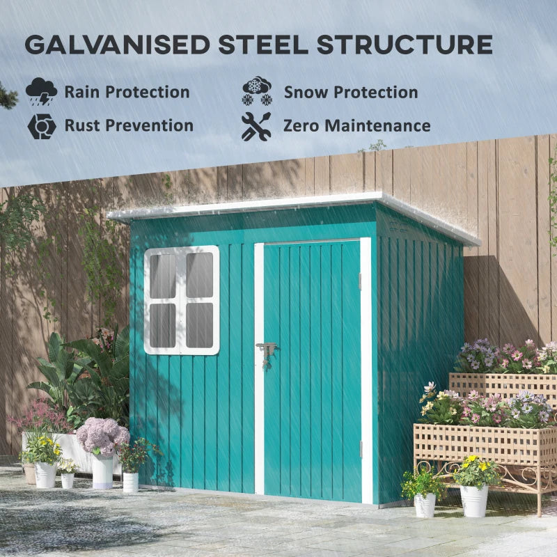 7ft x 4ft Green Galvanised Steel Garden Shed with Lock and Gloves