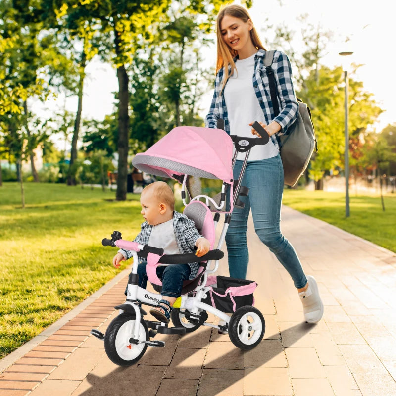 6 in 1 Kids Trike Push Bike with Canopy Safety Belt Storage for Ages 1-5 Pink