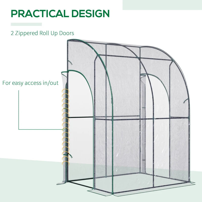 Green Walk-In Wall Tunnel Greenhouse with Zippered Door, Clear Cover - 143cm x 118cm x 212cm
