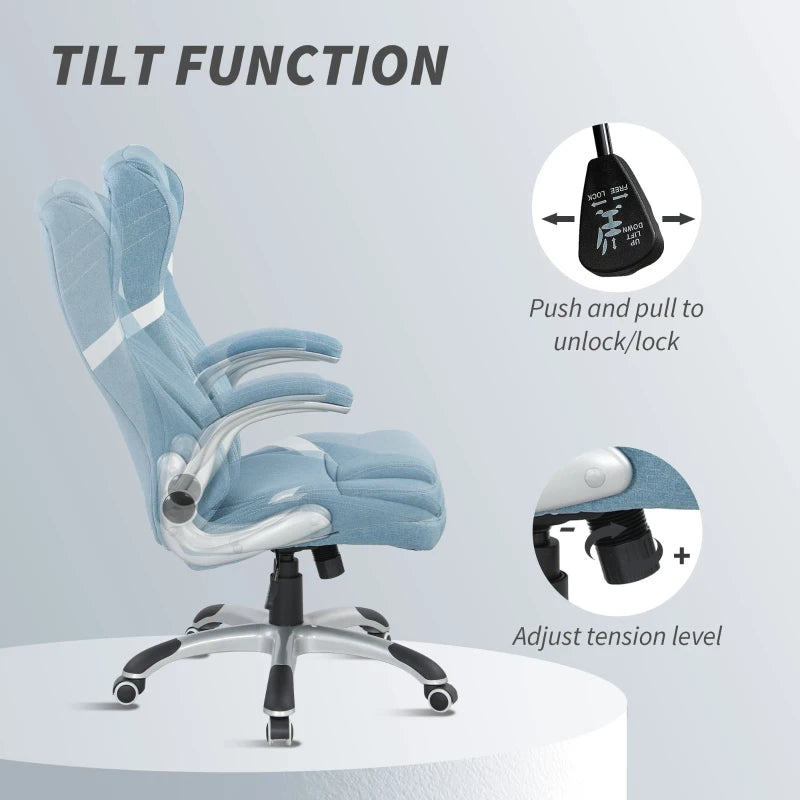 Vinsetto Adjustable Height Linen-Look Office Chair - Stylish Blue Ergonomic Design for Home & Office