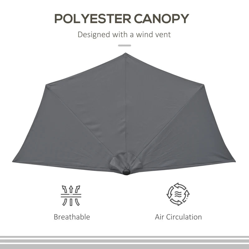 Grey 3m Half Round Patio Umbrella with Crank Handle - No Base