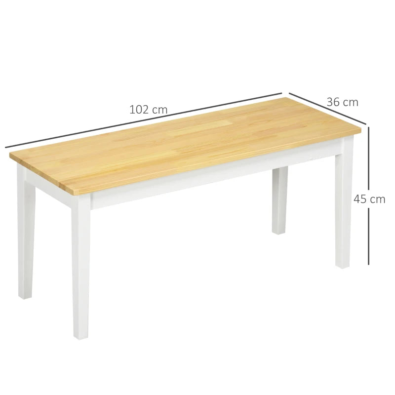 102 cm Wooden Dining Bench for 2 - Stylish White Kitchen & Dining Room Seating, Perfect for Entryway
