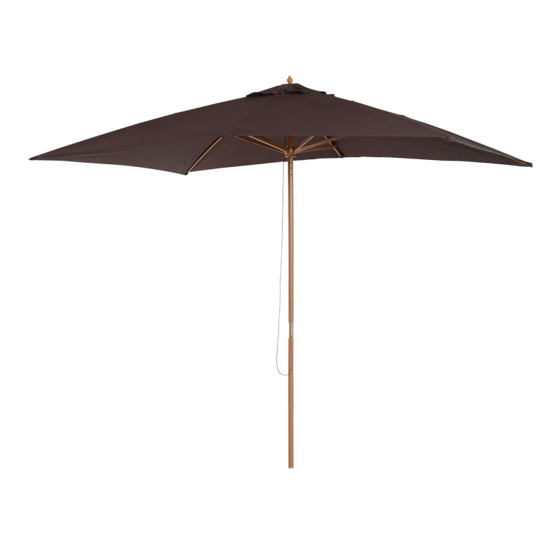 Dark Coffee Wooden Garden Parasol Umbrella - 2 x 3m Outdoor Sun Shade