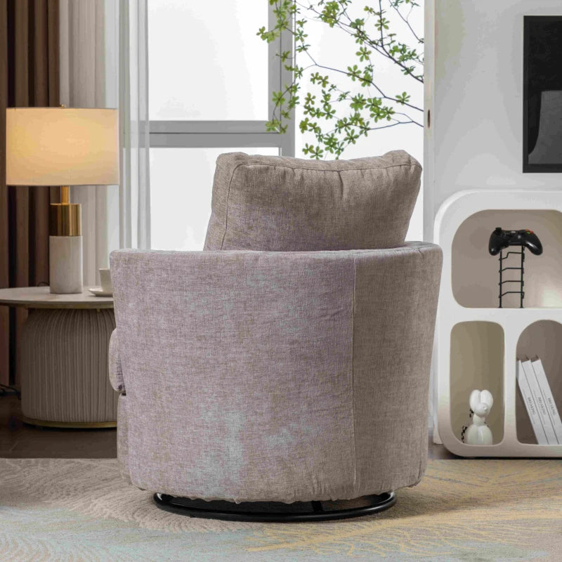 Light Grey Chenille Swivel Recliner with Back Cushion, Thick Foam Padding, 360° Rotation, 78.5x83x86 cm