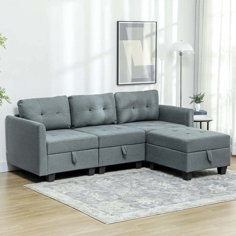 Dark Grey 'L' Shape Modular Sofa with Storage for Stylish Living Room