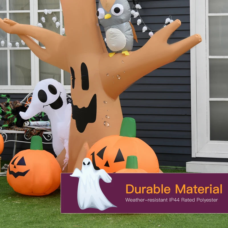 240cm Halloween Inflatable Tree with Ghost, 3 Pumpkins & Owl - Scary LED Holiday Decoration for Indoor & Outdoor