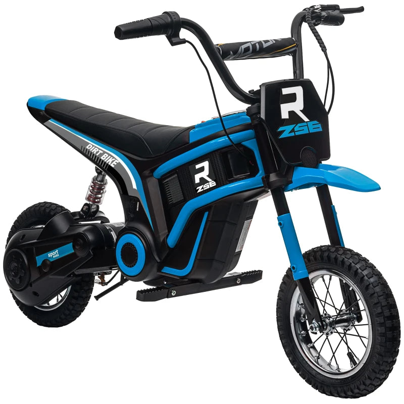 24V Electric Motorbike for Kids with Twist Grip Throttle Music Horn 12 Inch Tyres Blue
