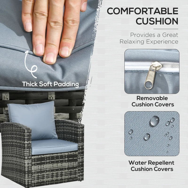 6 Pieces Grey Rattan Garden Furniture Set - 7 Seater Wicker Outdoor Sofa Set with Storage Tea Table & Side Table, Cushions Included