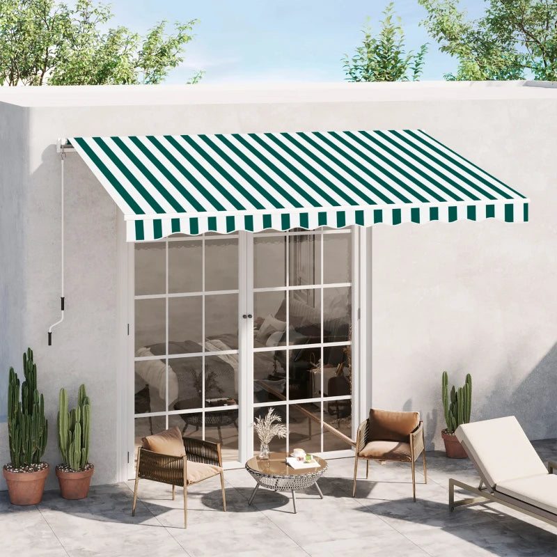 3.5m x 2.5m Manual Retractable Awning With Green and White Stripes