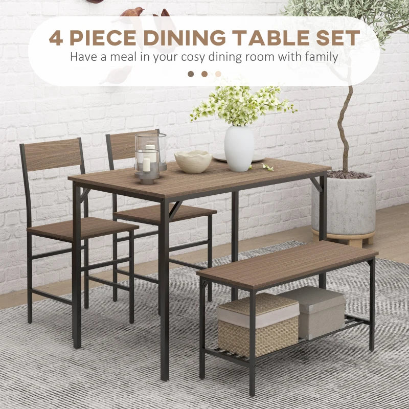 Stylish Four-Piece Dining Set with Table, Chairs, and Bench - Perfect for Modern Homes and Family Gatherings