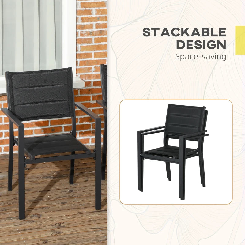 Black Aluminium Stackable Garden Chairs Set of 2