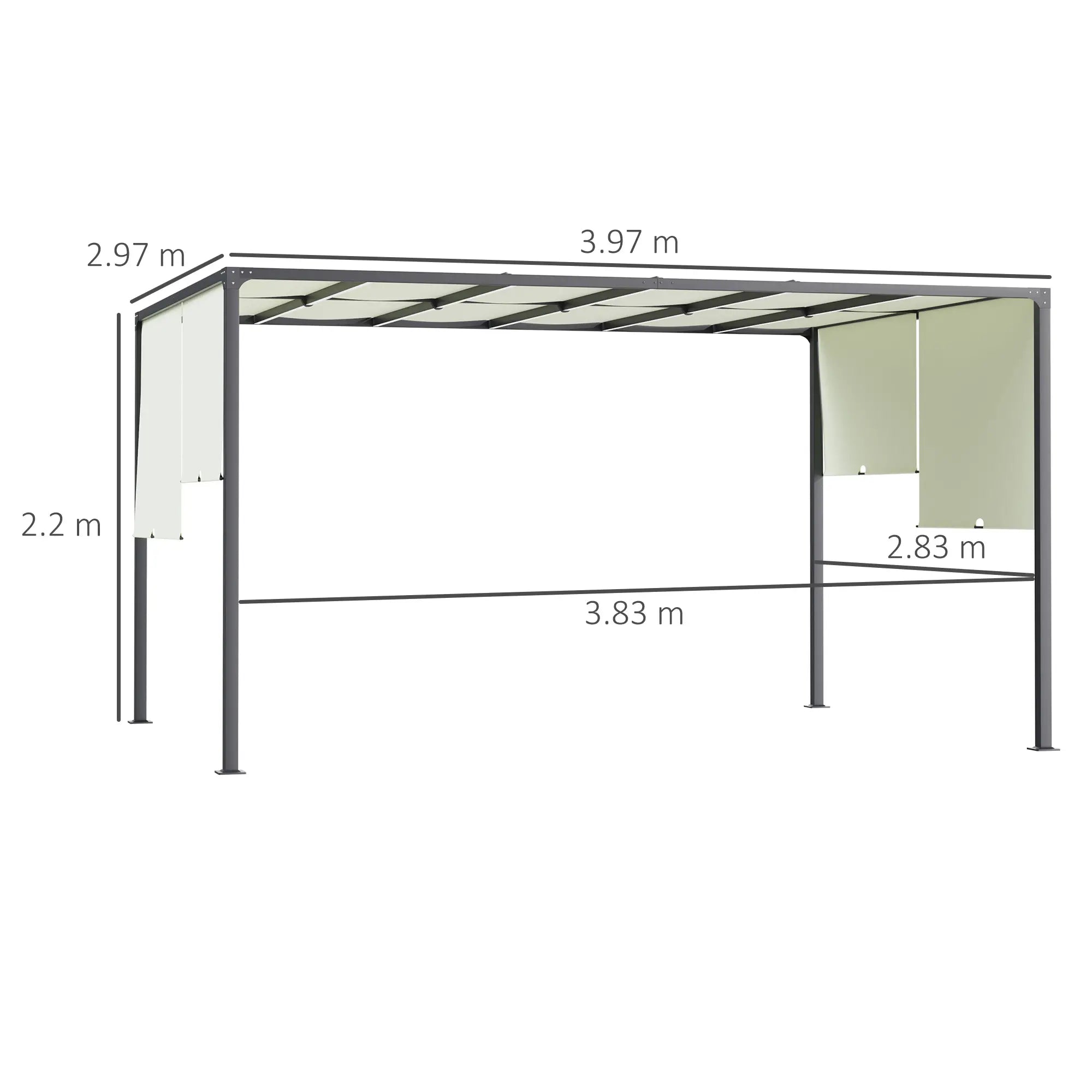 3m x 4m Fully Retractable Metal Garden Pergola - Cream White - Built-In LED Light Strip