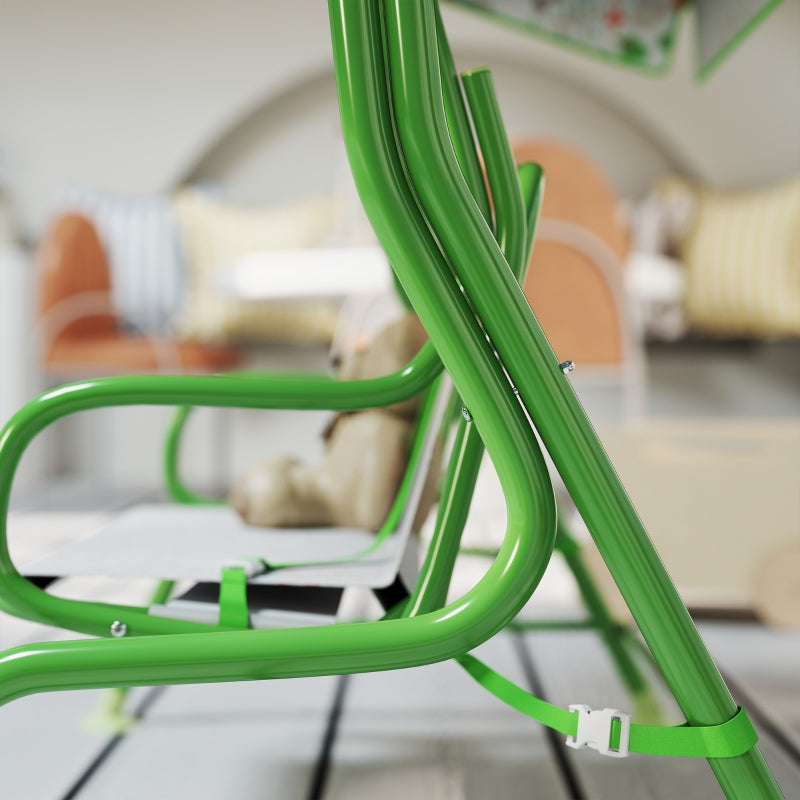 Kids Garden Swing Chair - Green 2 Seater Hammock with Adjustable Canopy & Safety Belt for Patio and Porch