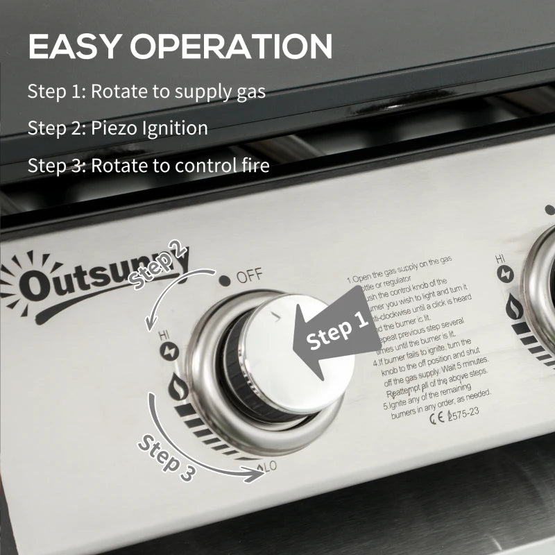 Black 3-Burner Gas Plancha BBQ Grill with Lid
