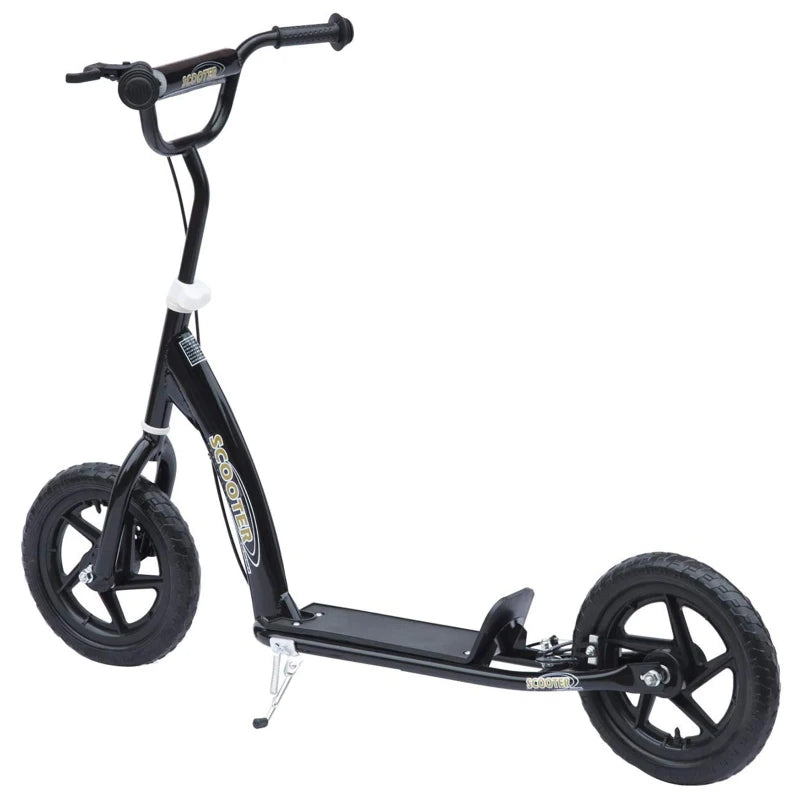 Kids Kick Scooter with 12" EVA Tyres, Rear Brake & Big Wheels - Perfect for Ages 5-12, Black Color