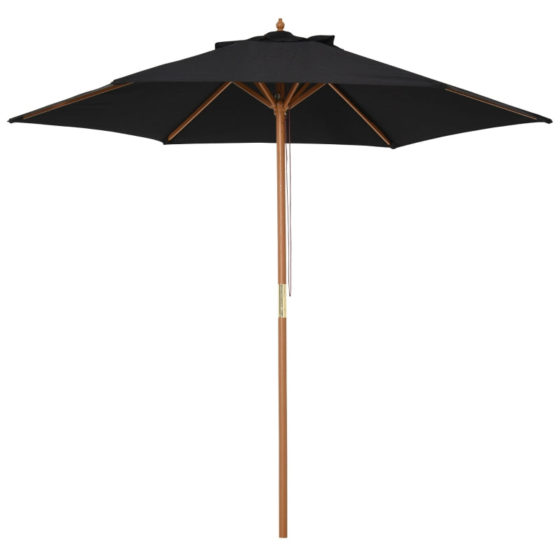 Black 2.5m Wooden Garden Parasol Sun Shade
