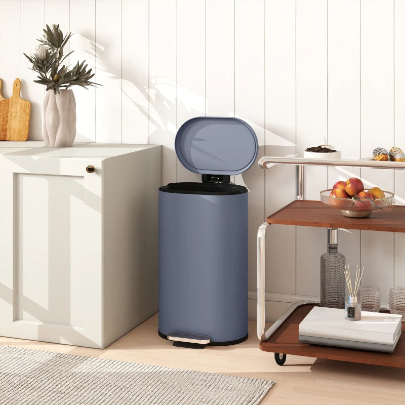 30L Slim Kitchen Bin with 90° Stay-Open Lid, Soft-Close Pedal, Removable Inner Bucket, Fingerprint-Resistant Grey for Home Office