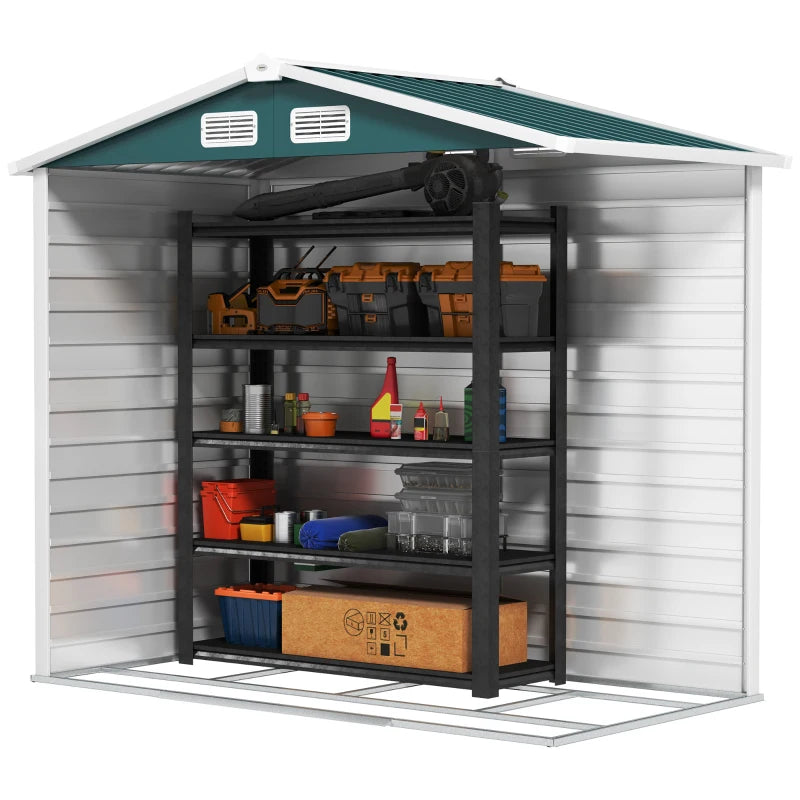 7ft x 4ft Green Metal Garden Shed - Easy Assembly, Galvanised Steel, Double Doors, Vents