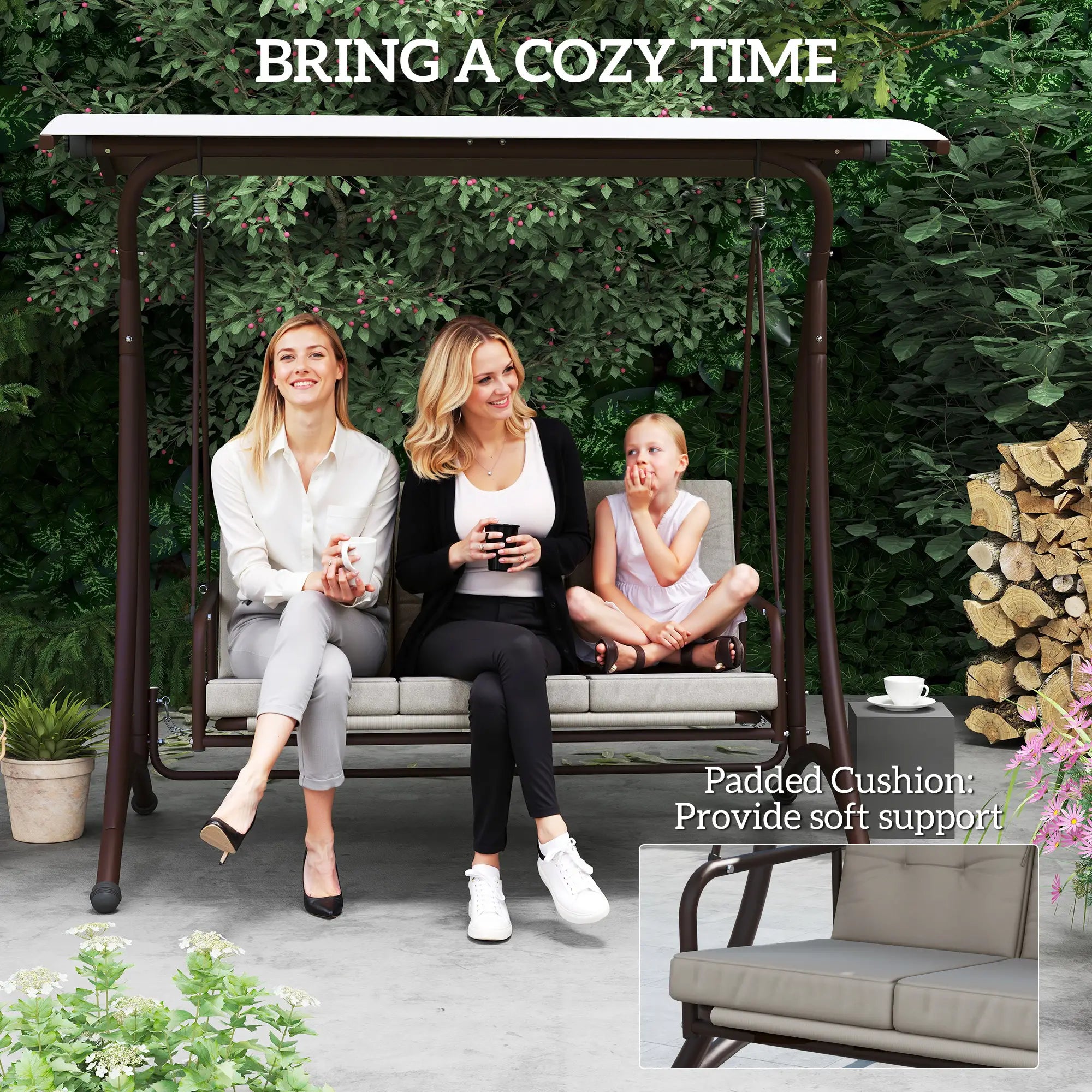 Grey Convertible Three-Seater Swing Bed & Chair