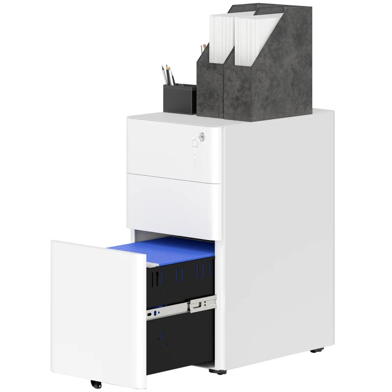Vinsetto White 3-Drawer Steel Filing Cabinet with Lock - Secure Storage Solution for Home or Office