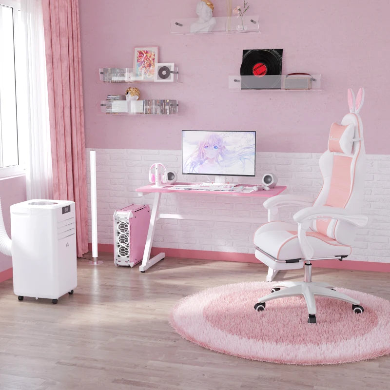 Vinsetto Pink Racing Gaming Chair - Reclining PU Leather, Removable Rabbit Ears, Footrest, Headrest & Lumbar Support