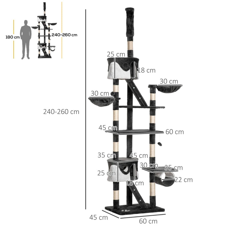 Adjustable Floor-to-Ceiling Cat Tree for Indoor Cats - 240-260cm Height, Stylish White Design, Perfect for Climbing & Play