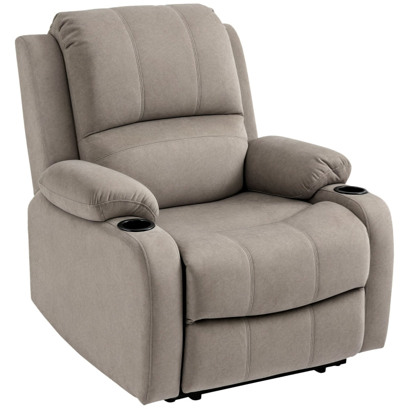 Microfibre Recliner Chair with Adjustable Leg Rest and Cup Holders for Living Room Comfort, Brown