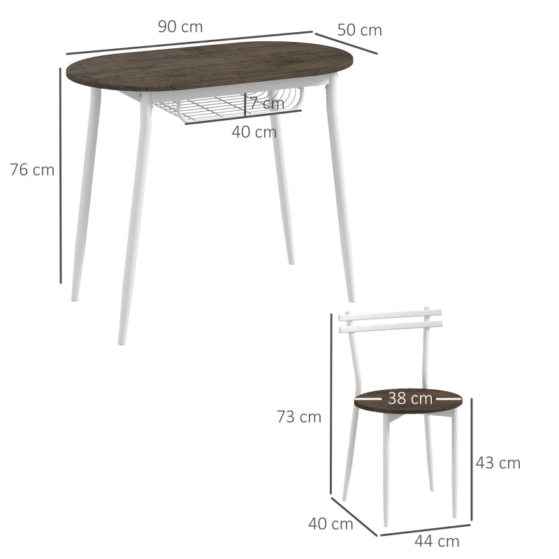 3-Piece Oval Dining Table Set with 2 Chairs & Wire Storage Shelf - Natural Steel Frame Kitchen Furniture