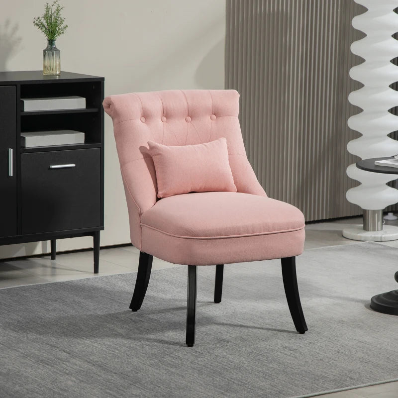 Upholstered Pink Fabric Tub Chair with Pillow and Solid Wood Legs for Living Room or Dining Room
