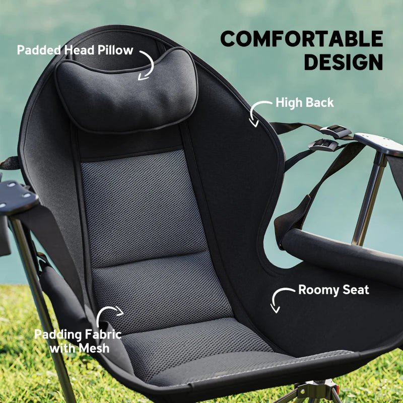 Adjustable Black Hammock Camping Chair Set of 2 - Portable Swinging Camp Chairs with Cup Holder, Headrest, Padded Seat & Carry Bag for Travel, Fishing & Hiking