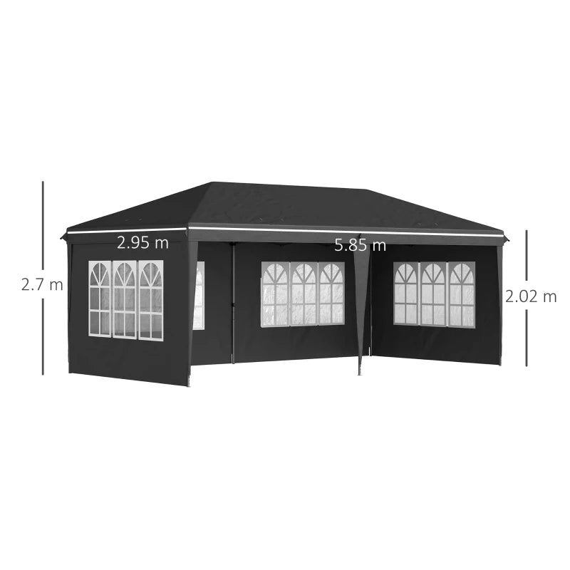 Black 3x6m Adjustable Pop Up Gazebo with Sidewalls & Storage Bag