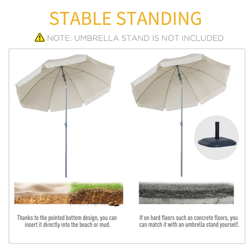 Portable Beach Umbrella with Tilting Function, Cream White