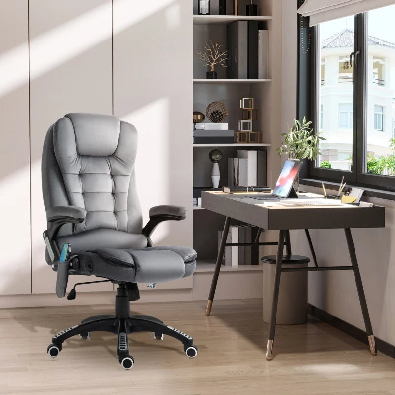 Vinsetto Heated Massage Recliner Chair - 6 Massage Points, Velvet Fabric, 360° Swivel, Grey Office Chair for Ultimate Comfort