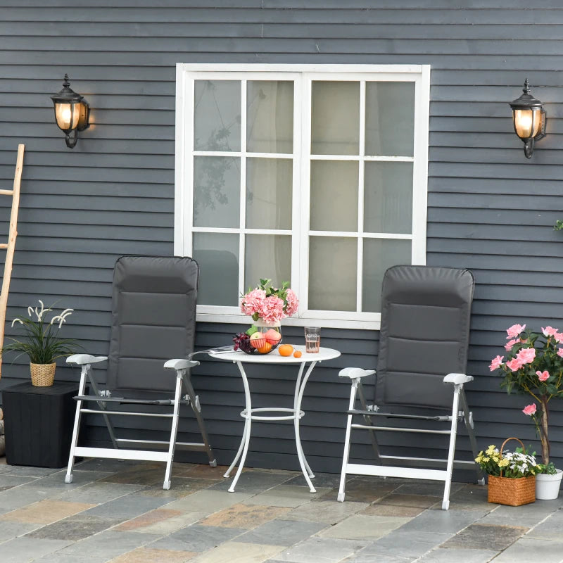 Grey Padded Folding Garden Chairs Set of 2 with Adjustable Back