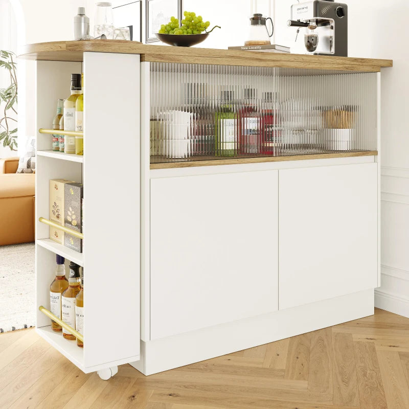 Multifunctional Bar Cabinet with Sliding Glass Doors & 360° Rotating Table - Stylish Storage for Dining Room, White, 90L x 120W x 100H cm