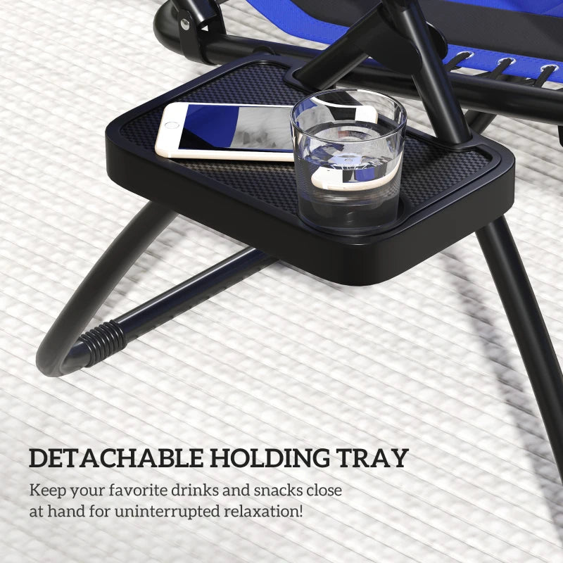 Zero Gravity Lounger Chair - Folding Reclining Patio Chair with Shade Cover, Padded Seat, Cup Holder, Soft Cushion and Headrest - Blue, Large Size