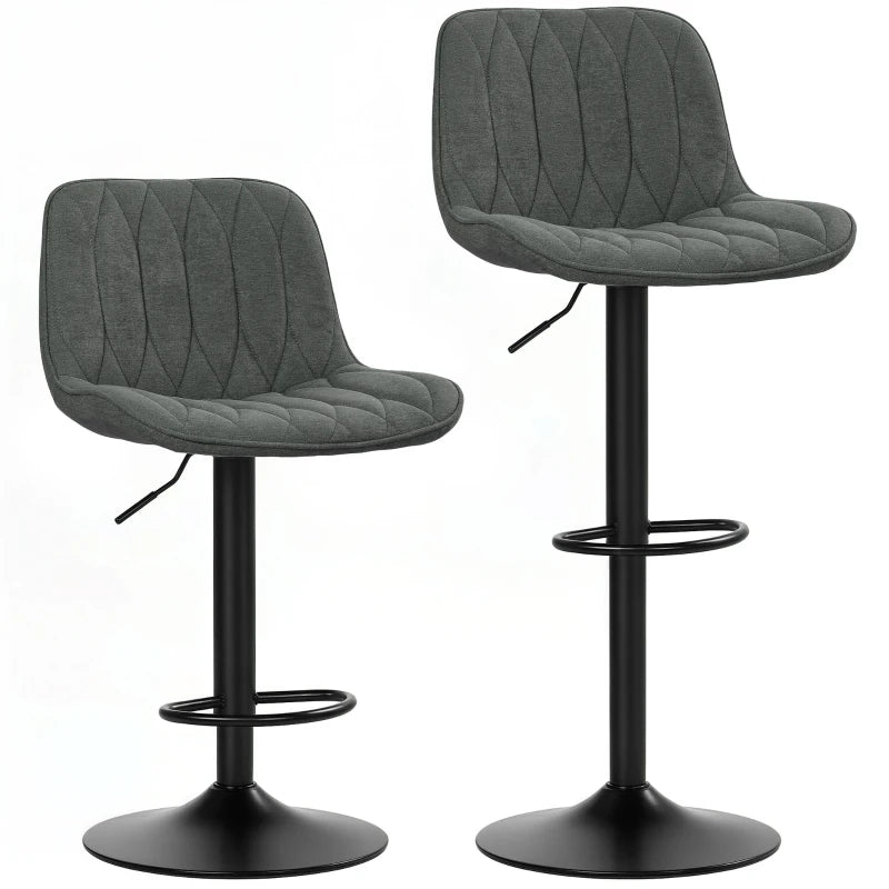 Set of 2 Charcoal Grey Linen-Look Bar Stools - Stylish & Comfortable Seating for Kitchen or Home Bar