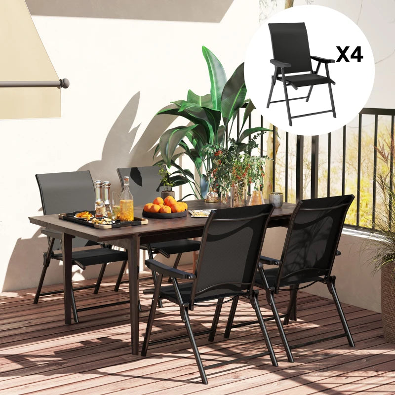 Set of Four Black Folding Outdoor Chairs - Compact Size for Easy Storage