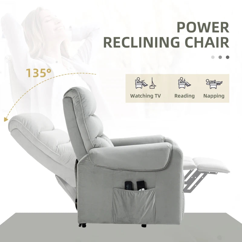 Electric Power Lift Recliner Chair with Vibration Massage, Remote Control and Side Pockets in Grey